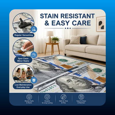 Washable $100 Bill Print Rug