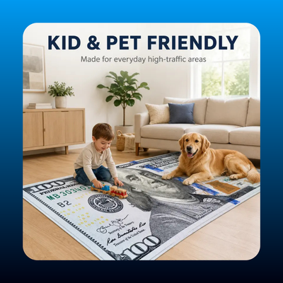 Washable $100 Bill Print Rug