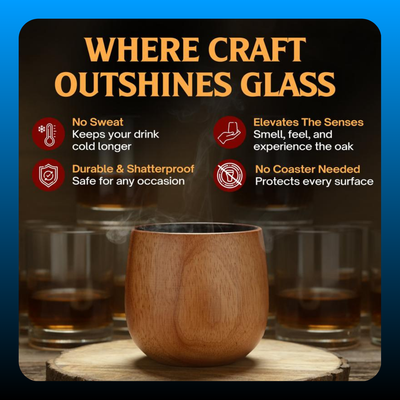 Wooden Whiskey & Bourbon Drinking Glass Tumbler Cup