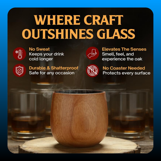 Wooden Whiskey & Bourbon Drinking Glass Tumbler Cup