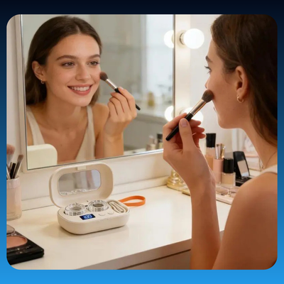 Ultrasonic Rechargeable Contact Lens Cleaner with Vanity Mirror