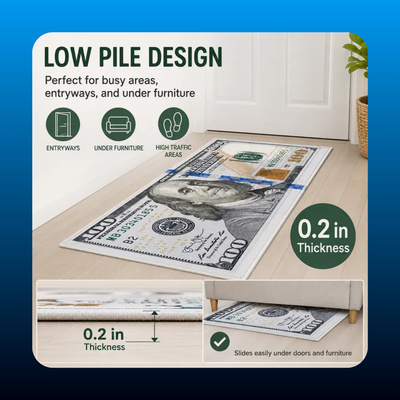 Washable $100 Bill Print Rug