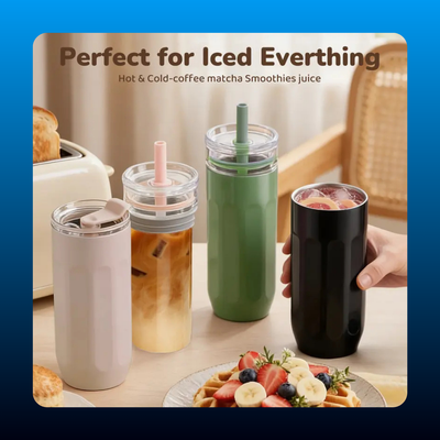 2-in-1 Insulated Vacuum Tumbler with Two Lids
