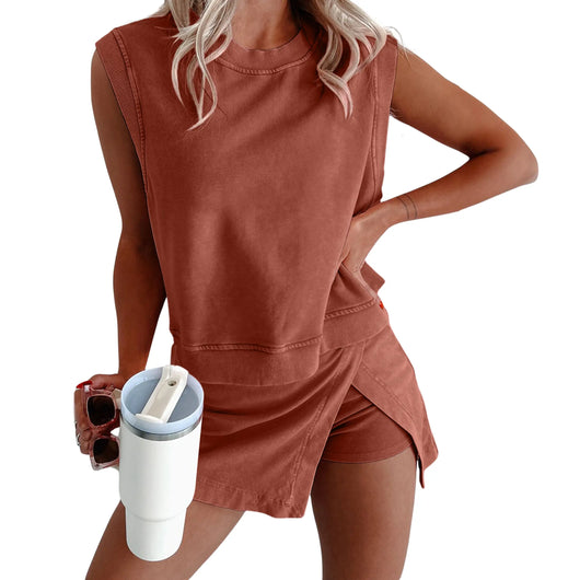 Women’s Cotton Tank Top & Split Athletic Skirt Set