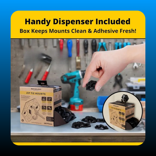 Stylish Adhesive XL Zip Tie Mounts 100 Pack