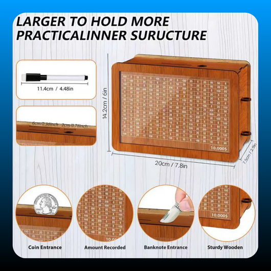 Wooden Savings Challenge Box