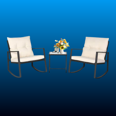 Rocking Bistro Set with Glass Table (3 Piece)