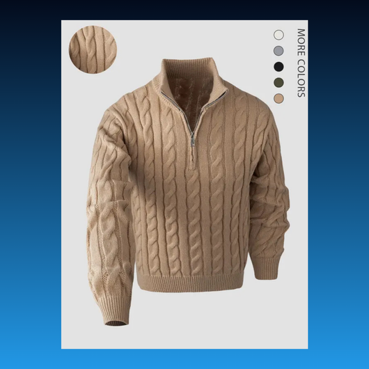 Quarter Zip Knitted Long Sleeve Sweater