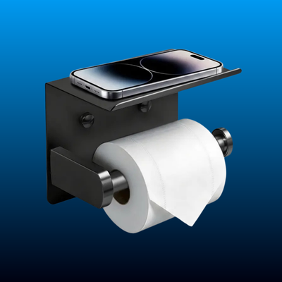 Black Toilet Paper Holder with Shelf