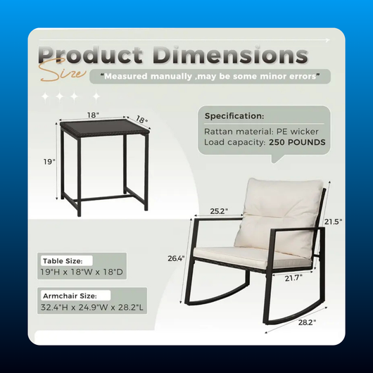 Rocking Bistro Set with Glass Table (3 Piece)