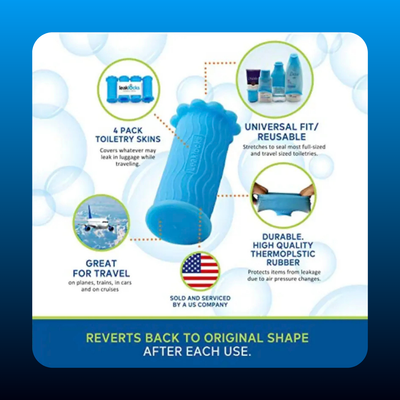 Elastic Sleeve for Leak Proofing Travel Container (4 Pack)