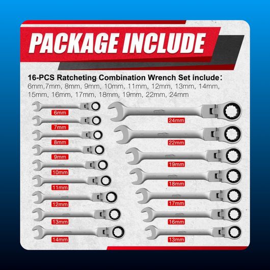 16-Piece Flex-Head Ratcheting Wrench Set