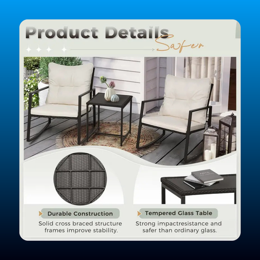Rocking Bistro Set with Glass Table (3 Piece)