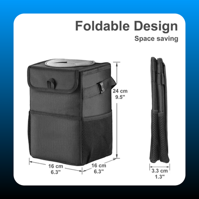 Car Trash Can with Lid & Storage Pockets