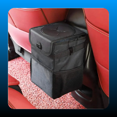Car Trash Can with Lid & Storage Pockets