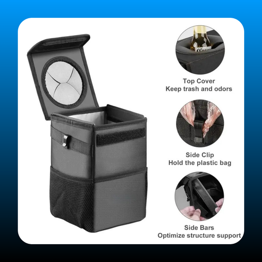 Car Trash Can with Lid & Storage Pockets