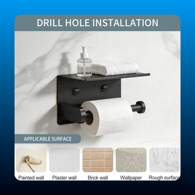 Black Toilet Paper Holder with Shelf