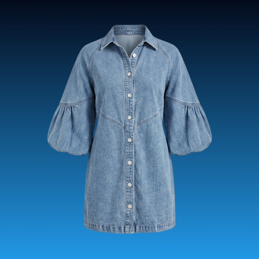 Washed Denim Puff Sleeve Mini Dress