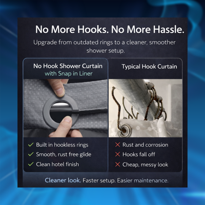 No Hook Shower Curtain with Snap in Liner (72''W x 75''H)