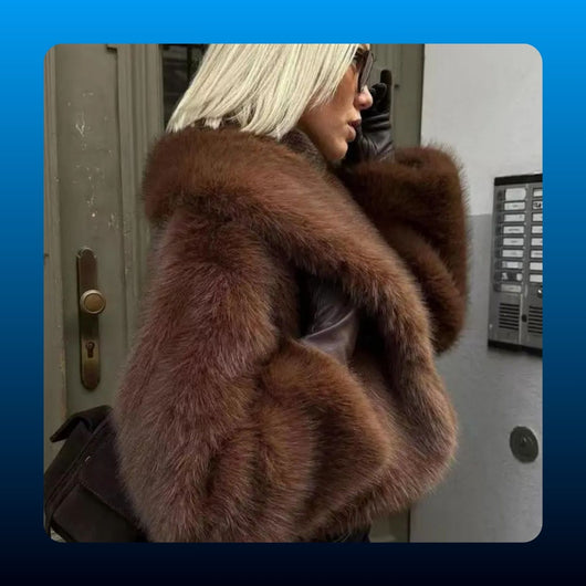 Cropped Faux Fur Collared Coat
