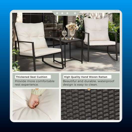 Rocking Bistro Set with Glass Table (3 Piece)