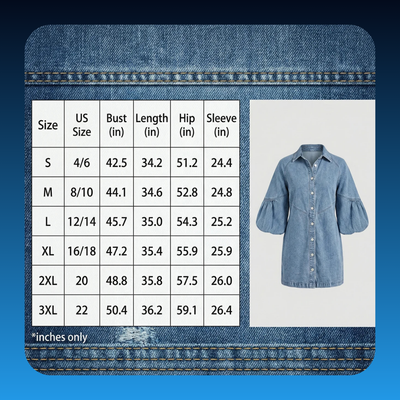Washed Denim Puff Sleeve Mini Dress