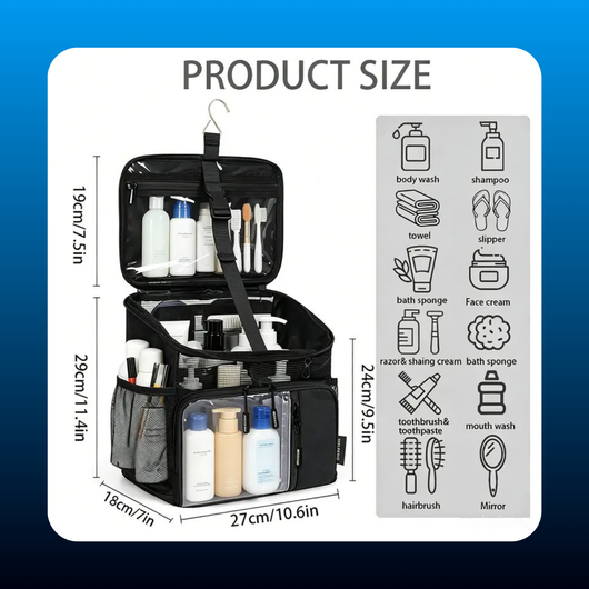 Waterproof Large-Capacity Black Hanging Toiletry Bag