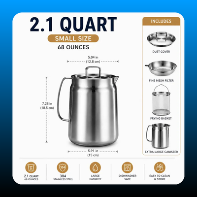 Stainless Steel Deep Fryer Pot with Basket & Strainer