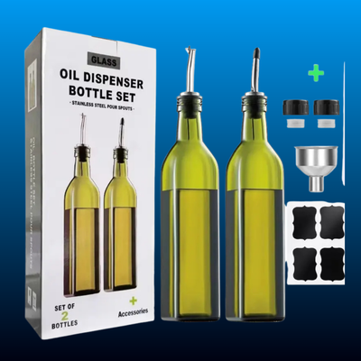 2 Pcs Green Glass Olive Oil Dispenser and Vinegar Dispenser Set