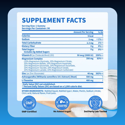 Magnesium, L theanine, 14 in 1 Gummies