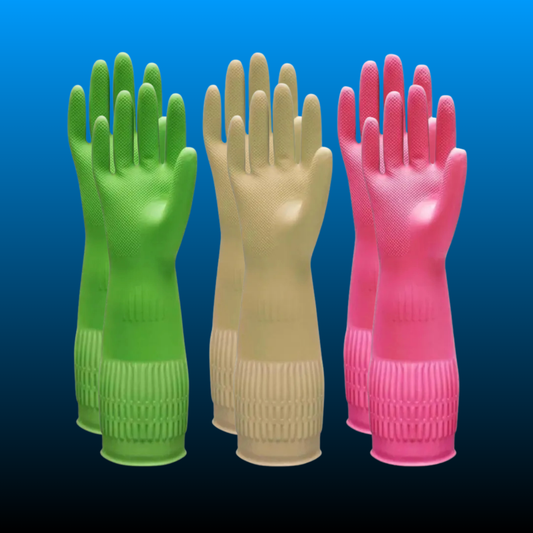 Rubber Long Cleaning Gloves (3 pack)
