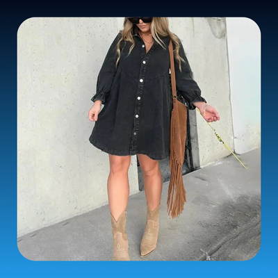 Washed Denim Puff Sleeve Mini Dress