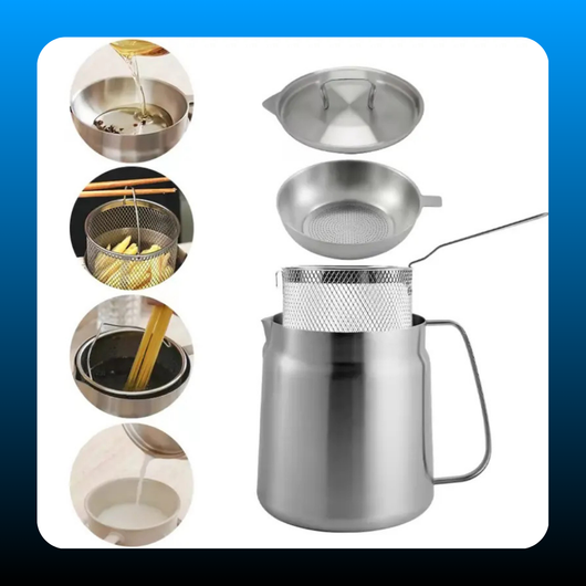 Stainless Steel Deep Fryer Pot with Basket & Strainer
