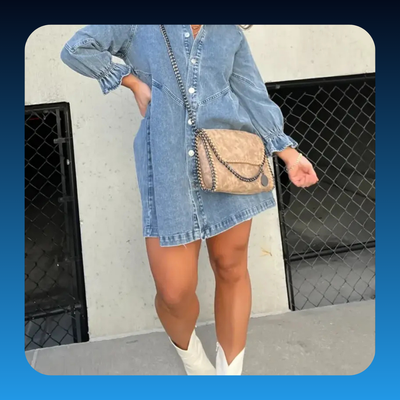 Washed Denim Puff Sleeve Mini Dress