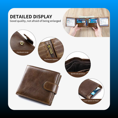 Anti Theft Men's Wallet Top-Grain Leather