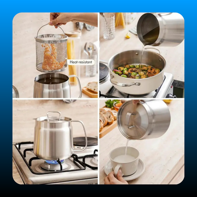 Stainless Steel Deep Fryer Pot with Basket & Strainer