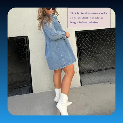 Washed Denim Puff Sleeve Mini Dress