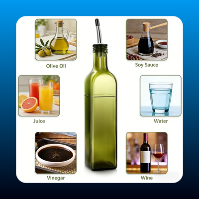 2 Pcs Green Glass Olive Oil Dispenser and Vinegar Dispenser Set