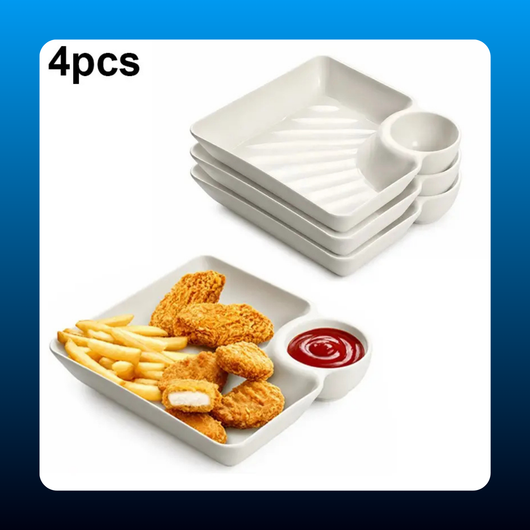 Divided Plates with Sauce Compartment (4 Pack)