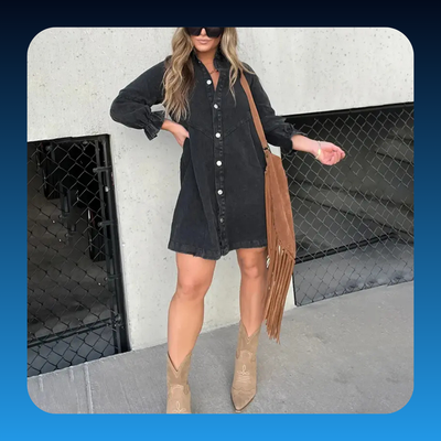 Washed Denim Puff Sleeve Mini Dress