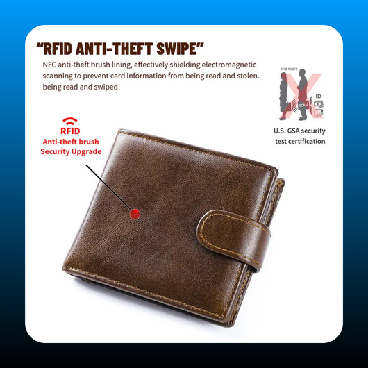 Anti Theft Men's Wallet Top-Grain Leather