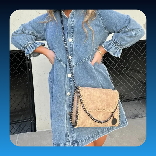 Washed Denim Puff Sleeve Mini Dress