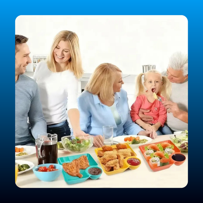 Divided Plates with Sauce Compartment (4 Pack)
