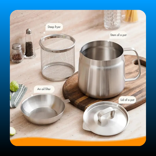 Stainless Steel Deep Fryer Pot with Basket & Strainer
