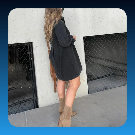 Washed Denim Puff Sleeve Mini Dress