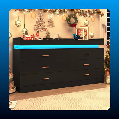Six Drawer Dresser with LED and Outlets