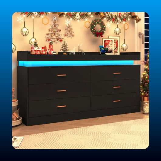 Six Drawer Dresser with LED and Outlets