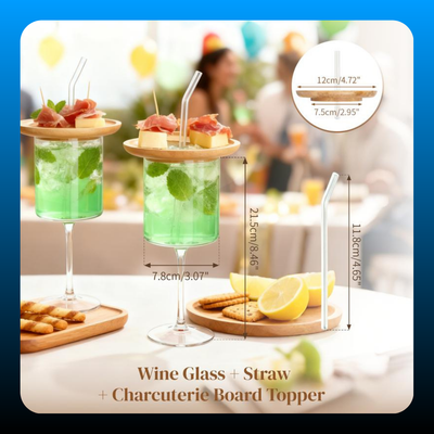 Glass with Charcuterie Board and Straw Combo (2 Pcs)