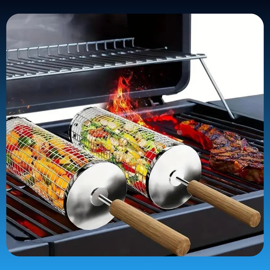 Stainless Steel Barbecue Basket with Wooden Handle