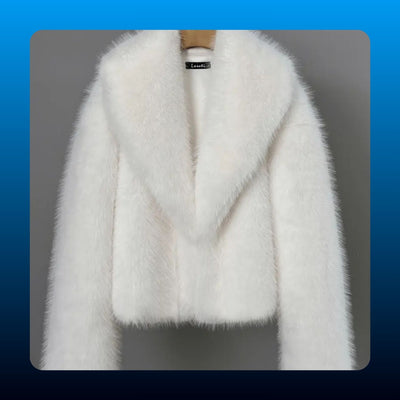 Cropped Faux Fur Collared Coat